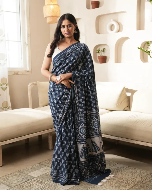 Indigo_Cotton_Dabu_Butti_Print_Mul_Saree_For_Women